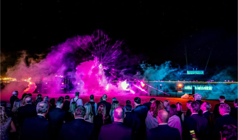 Firework display over the Bolesworth grounds as guests enjoying the vibrant atmosphere.