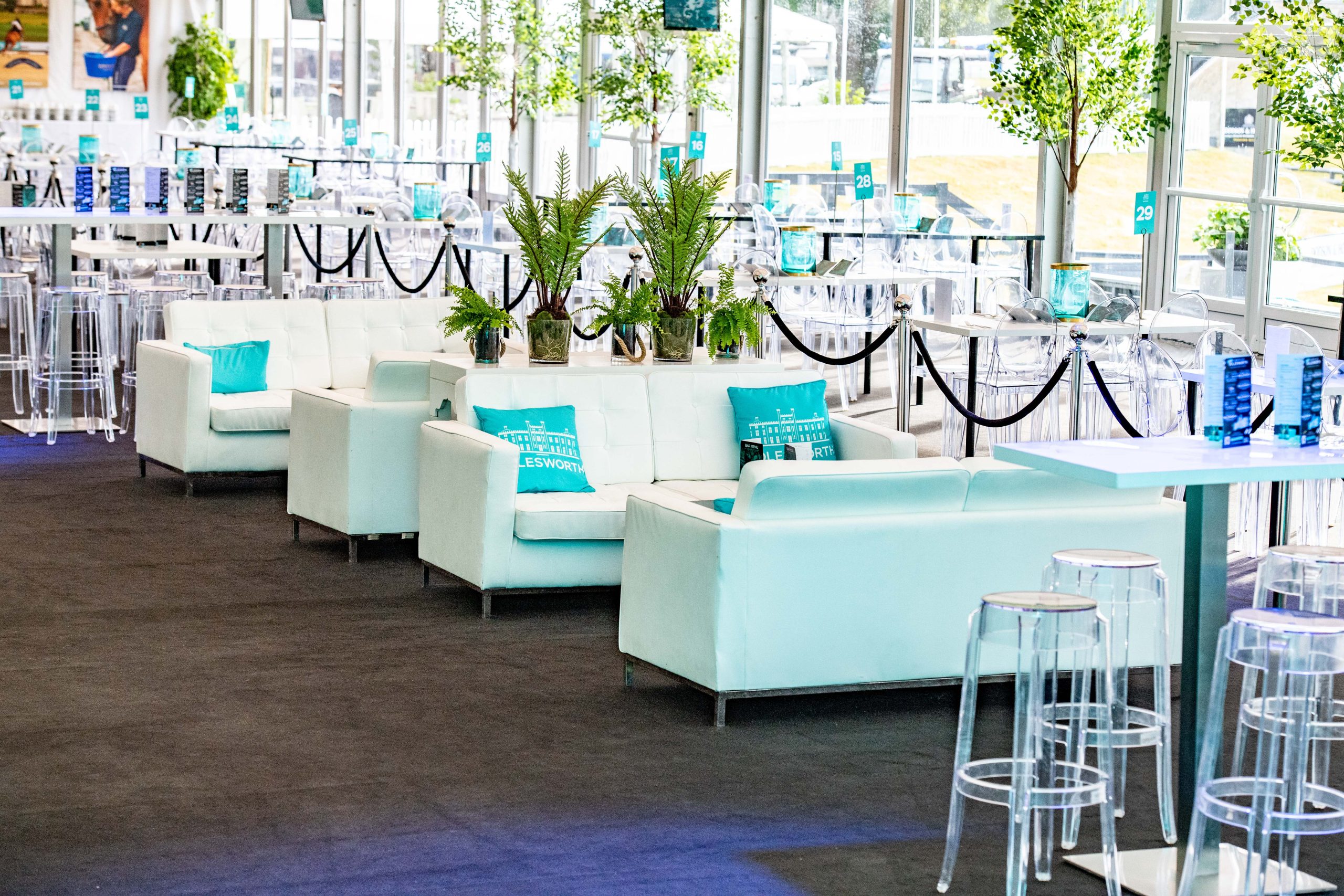 Interior of the Bolesworth hospitality marquee, showcasing luxury, class and a vip experience.