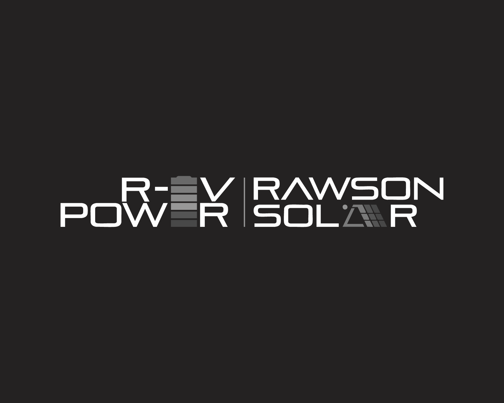 Rawson Solar logo on a black background, featuring a modern design with stylized typography and solar panel iconography.