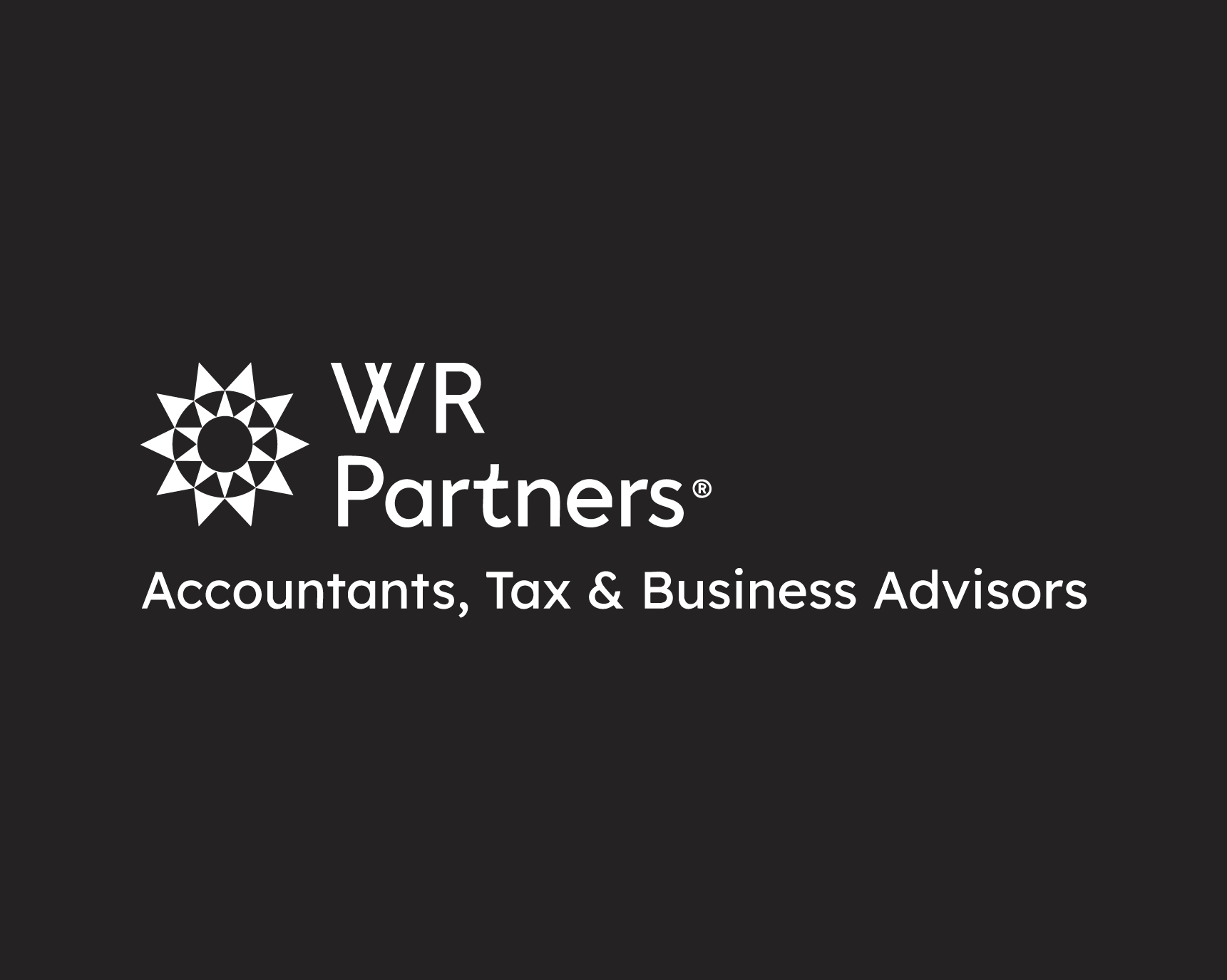 WR Partners logo with the tagline "Accountants, Tax & Business Advisors" on a black background.